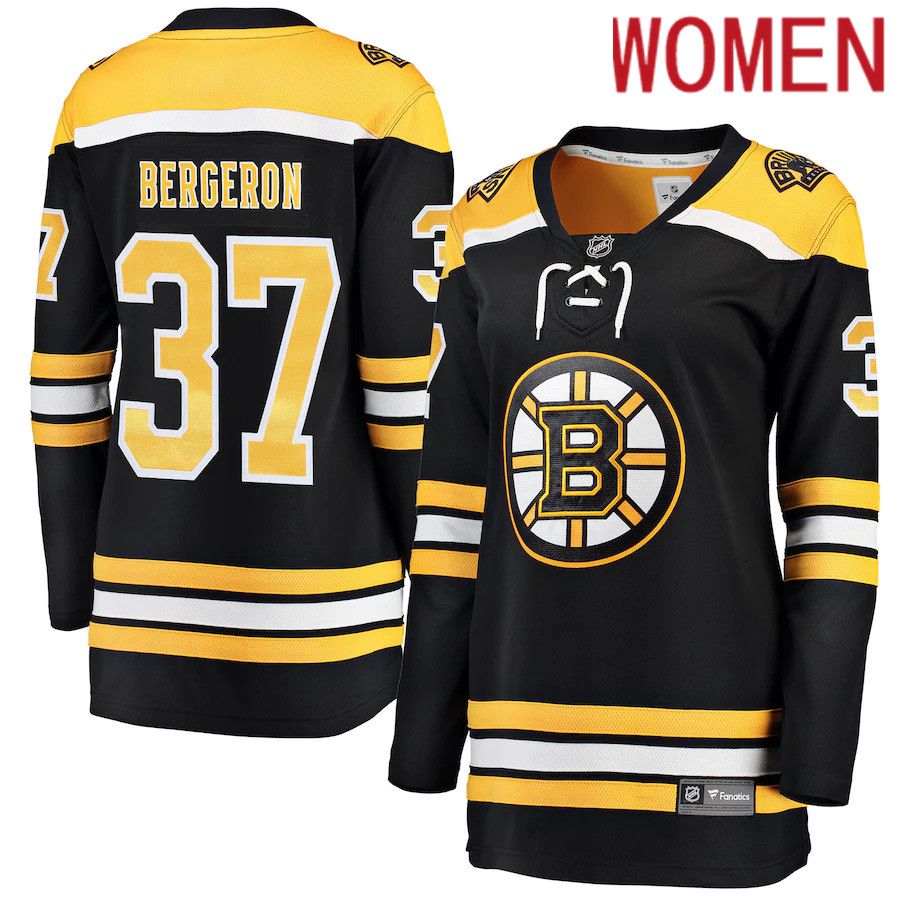 Women Boston Bruins #37 Patrice Bergeron Fanatics Branded Black Home Breakaway Player NHL Jersey